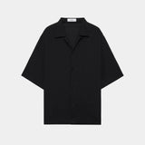 Organic Cotton High Twisted Dobby Cloth / Open Collar S/S Shirt BLACK