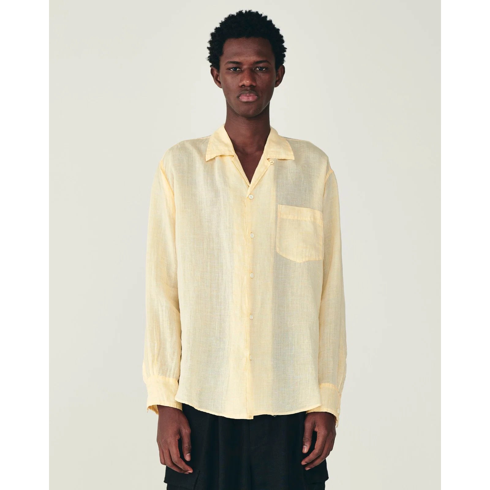 Ramie Chambray / Open Collar L/S Shirt