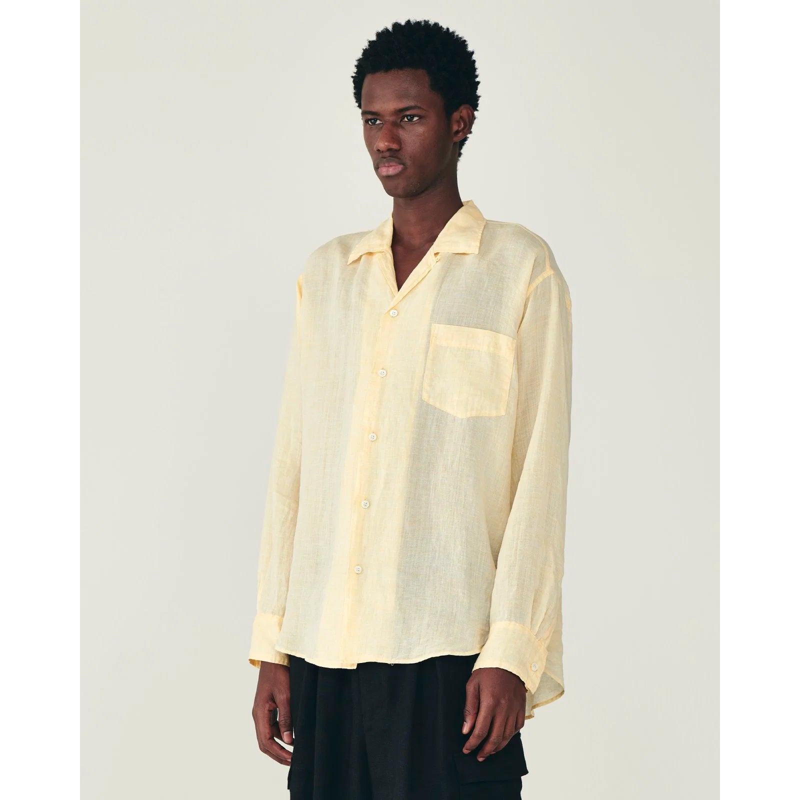 Ramie Chambray / Open Collar L/S Shirt