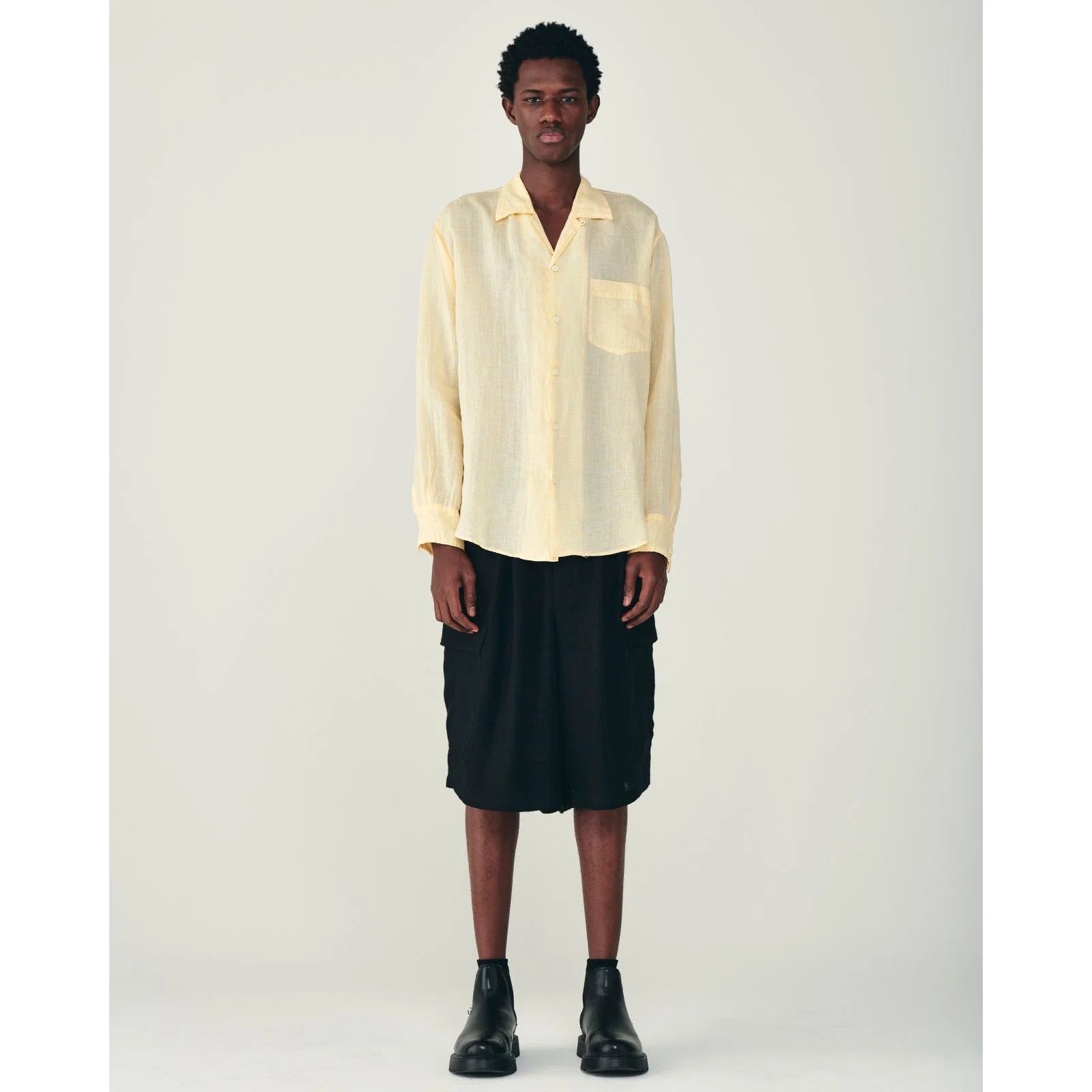 Ramie Chambray / Open Collar L/S Shirt