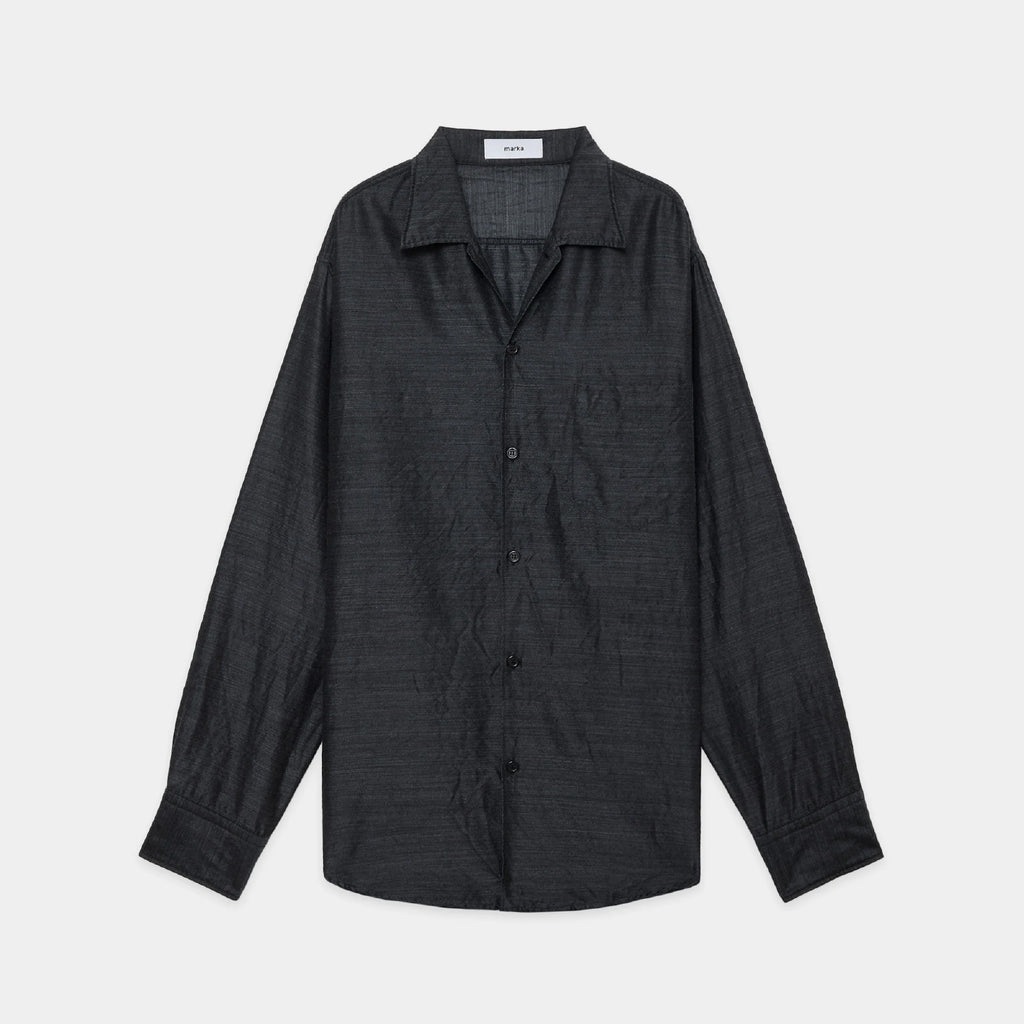Silk/Wool Feather Twill / Open Collar L/S Shirt