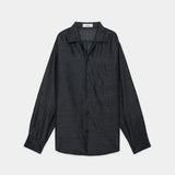 Silk/Wool Feather Twill / Open Collar L/S Shirt GRAY
