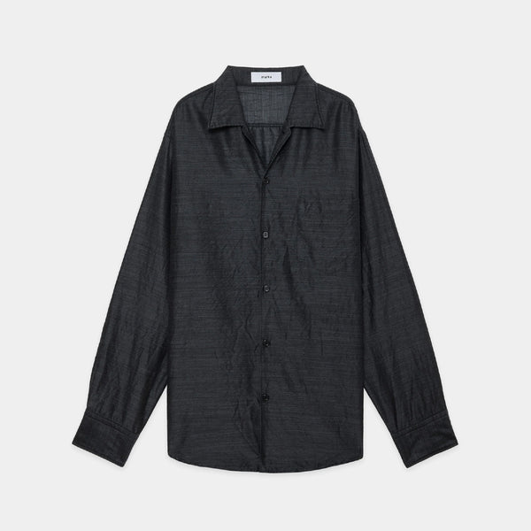 Silk/Wool Feather Twill / Open Collar L/S Shirt