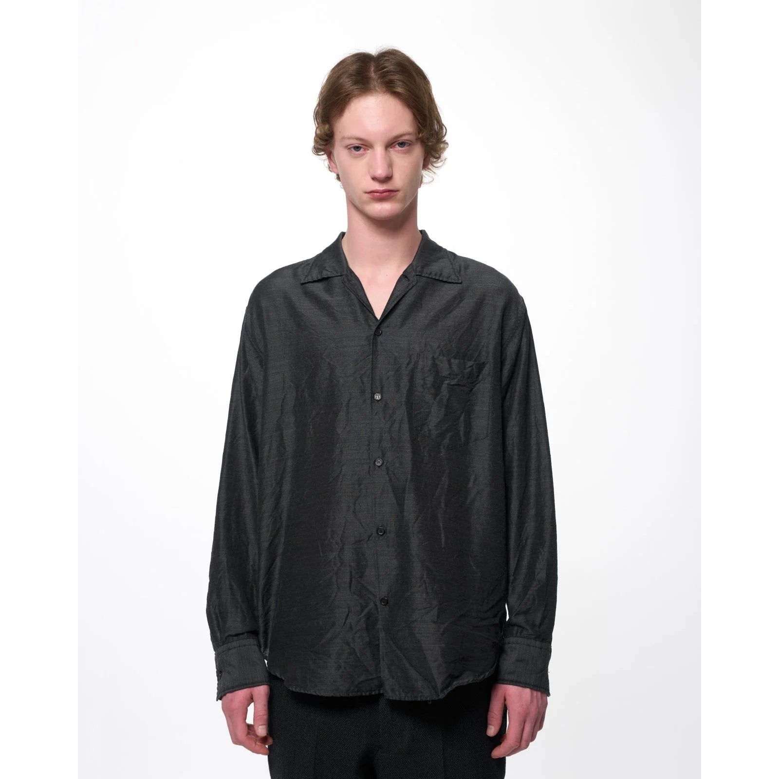Silk/Wool Feather Twill / Open Collar L/S Shirt