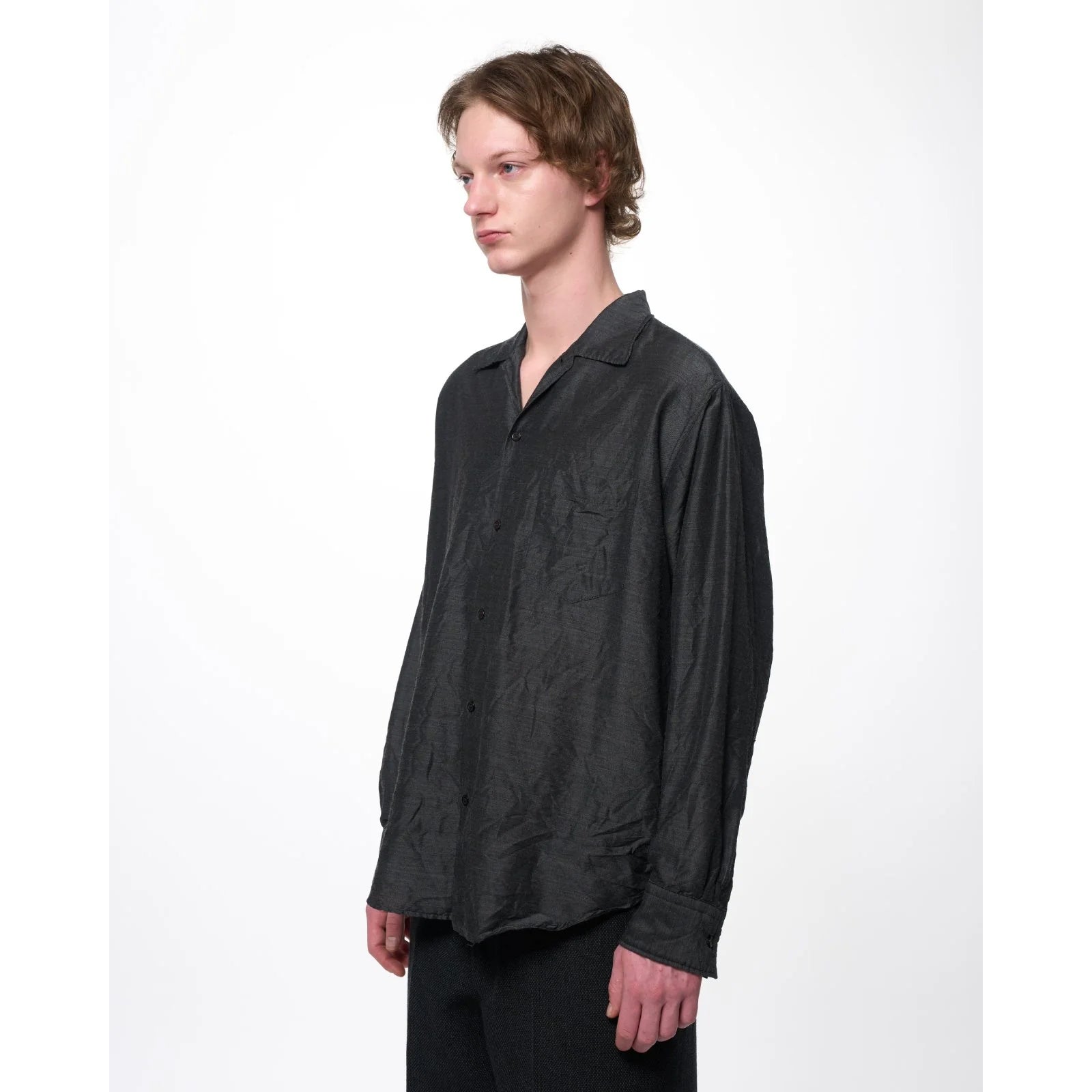 Silk/Wool Feather Twill / Open Collar L/S Shirt