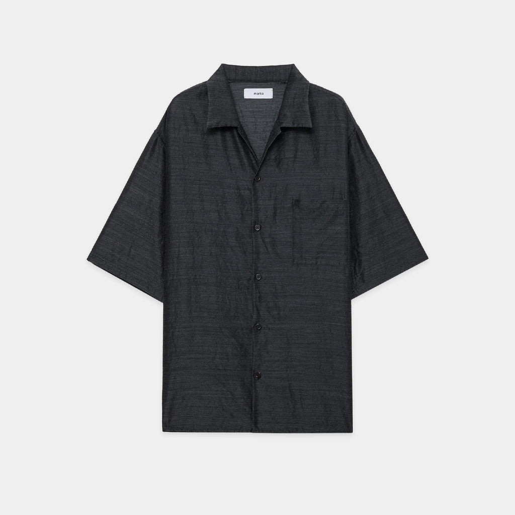 Silk/Wool Feather Twill / Open Collar S/S Shirt