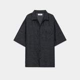 Silk/Wool Feather Twill / Open Collar S/S Shirt GRAY