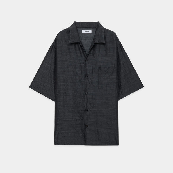 Silk/Wool Feather Twill / Open Collar S/S Shirt