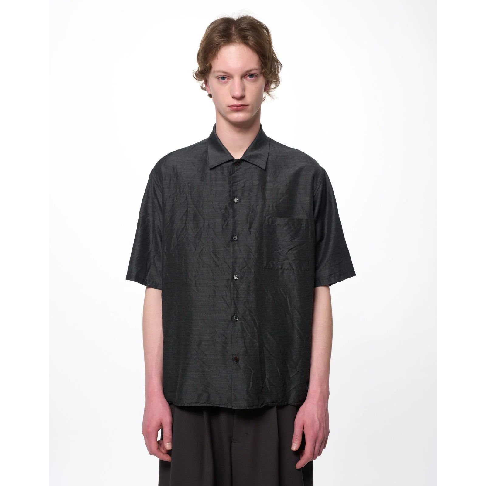 Silk/Wool Feather Twill / Open Collar S/S Shirt