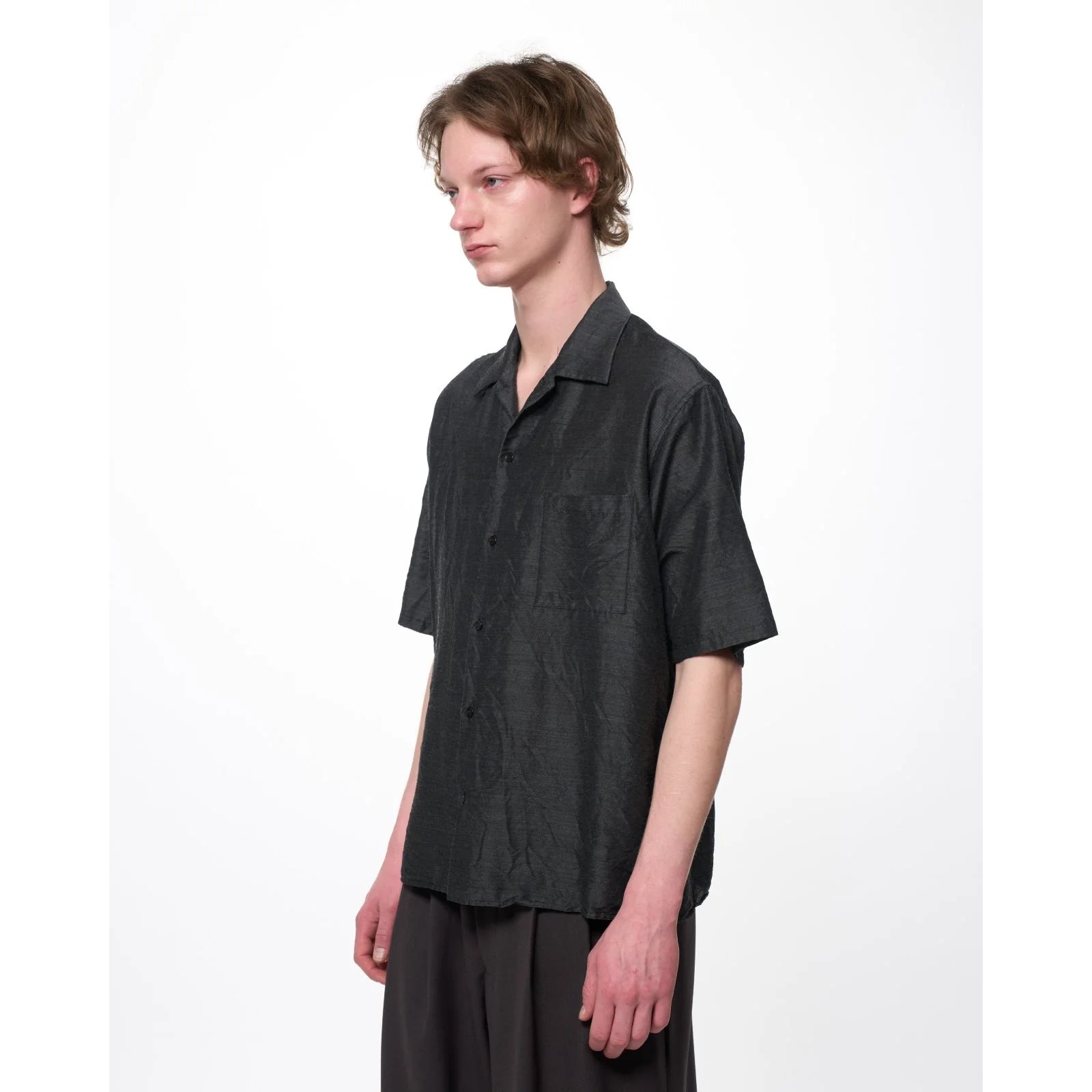 Silk/Wool Feather Twill / Open Collar S/S Shirt