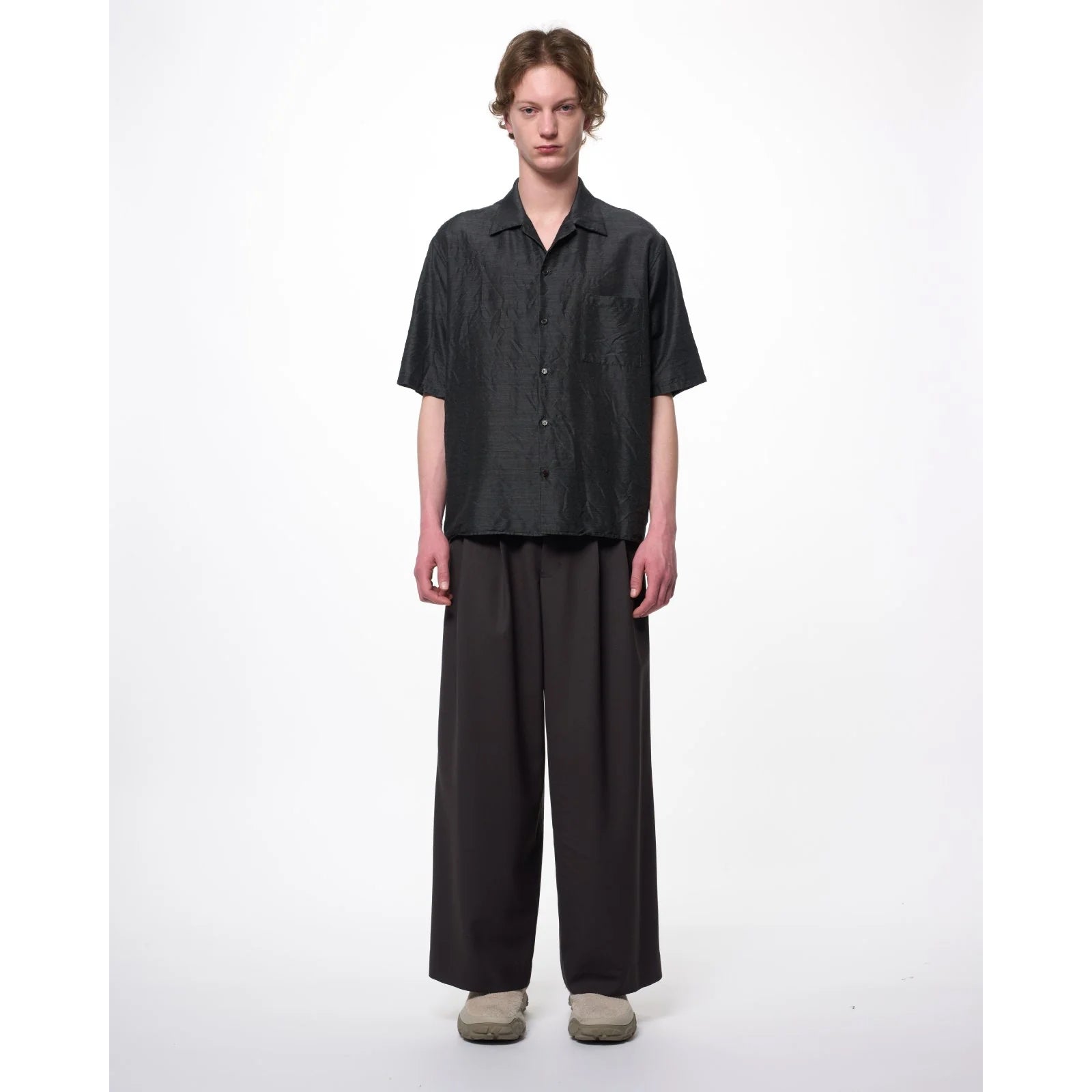 Silk/Wool Feather Twill / Open Collar S/S Shirt