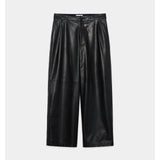 Glazed Sheepskin / Single Pleat Wide Trousers BLACK