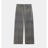 Velvet-Flocked Organic Cotton Denim / Cylinder Fit Jeans GREIGE