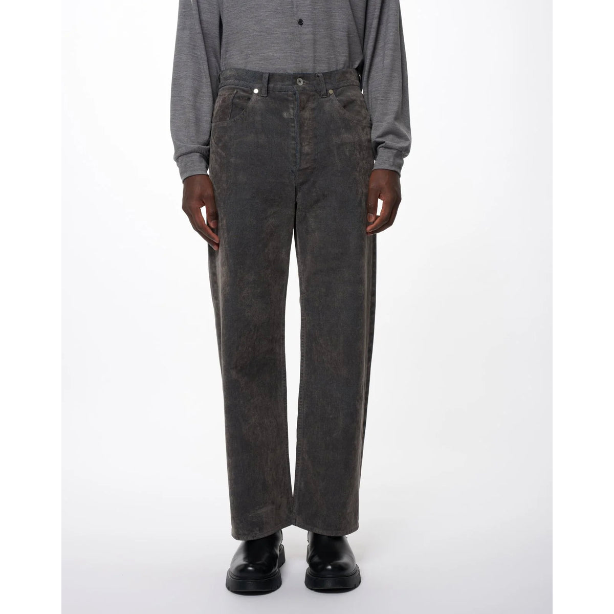 Velvet-Flocked Organic Cotton Denim / Cylinder Fit Jeans