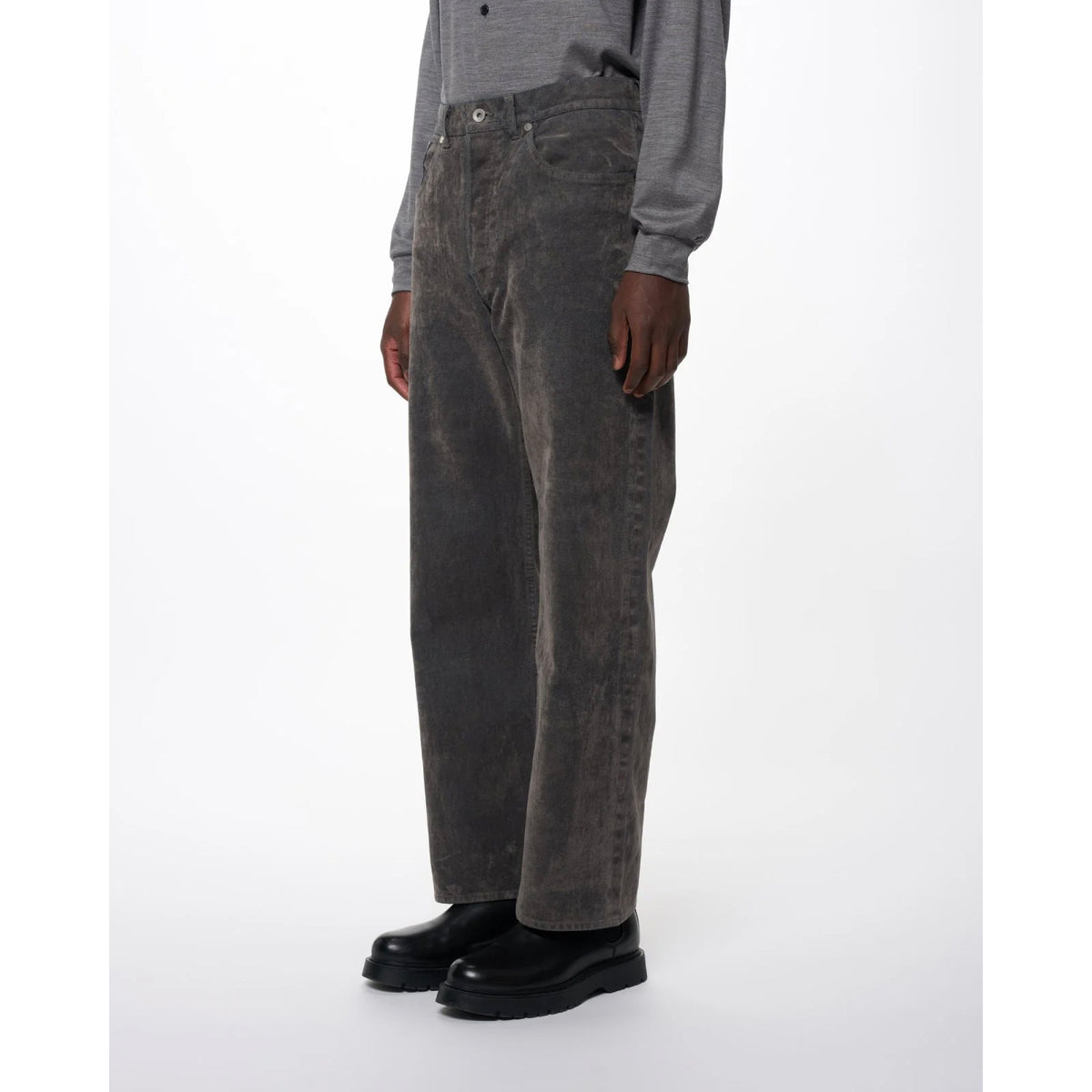 Velvet-Flocked Organic Cotton Denim / Cylinder Fit Jeans