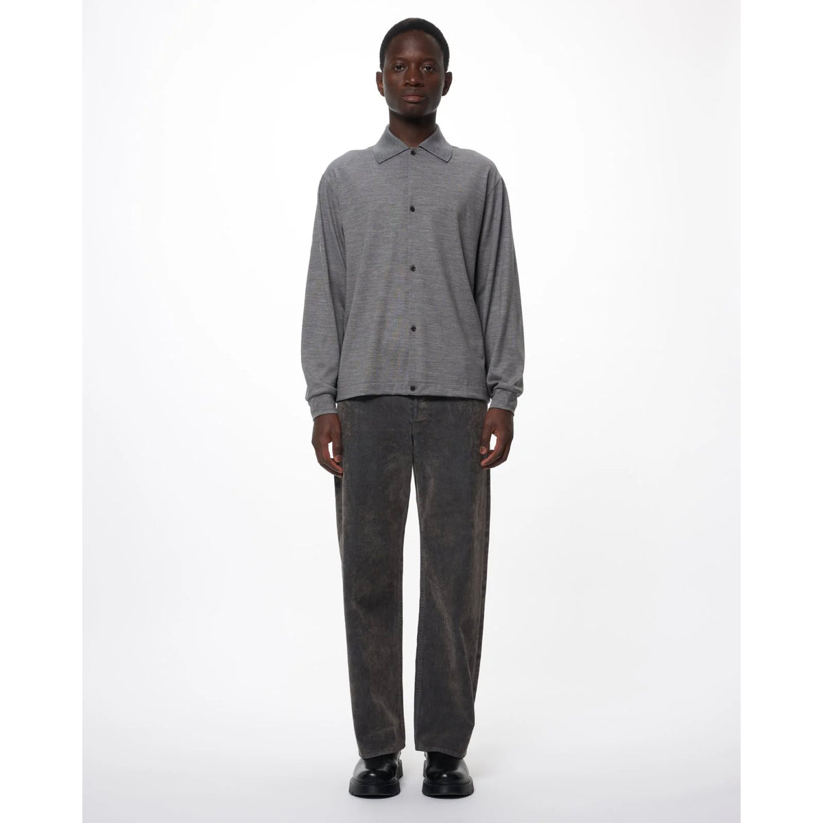 Velvet-Flocked Organic Cotton Denim / Cylinder Fit Jeans
