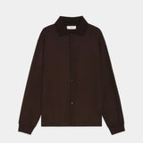 Super 100s Washable Wool Jersey / Shirt Cardigan DARK BROWN