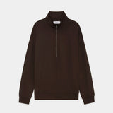 Super 100s Washable Wool Jersey / Half-Zip Stand DARK BROWN