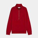 Super 100s Washable Wool Jersey / Half-Zip Stand RED