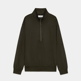 Super 100s Washable Wool Jersey / Half-Zip Stand DARK OLIVE