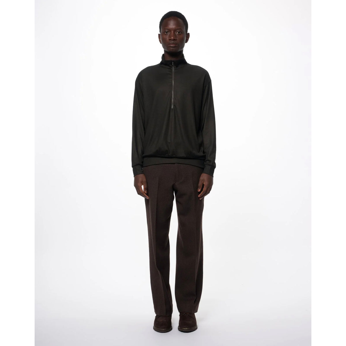 Super 100s Washable Wool Jersey / Half-Zip Stand