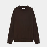 Super 100s Washable Wool Jersey / Crew Neck L/S Tee DARK BROWN