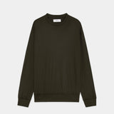 Super 100s Washable Wool Jersey / Crew Neck L/S Tee DARK OLIVE