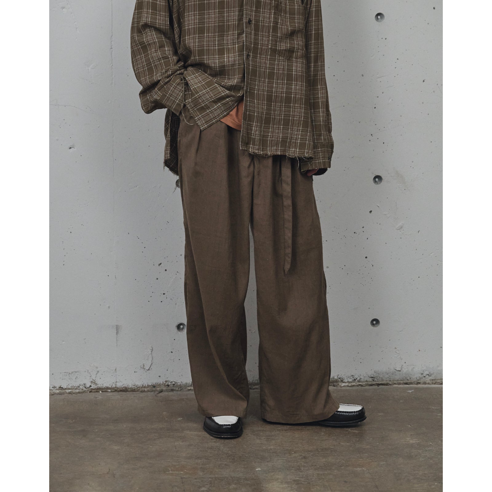 LINEN POPLIN BELT-LESS SLACKS