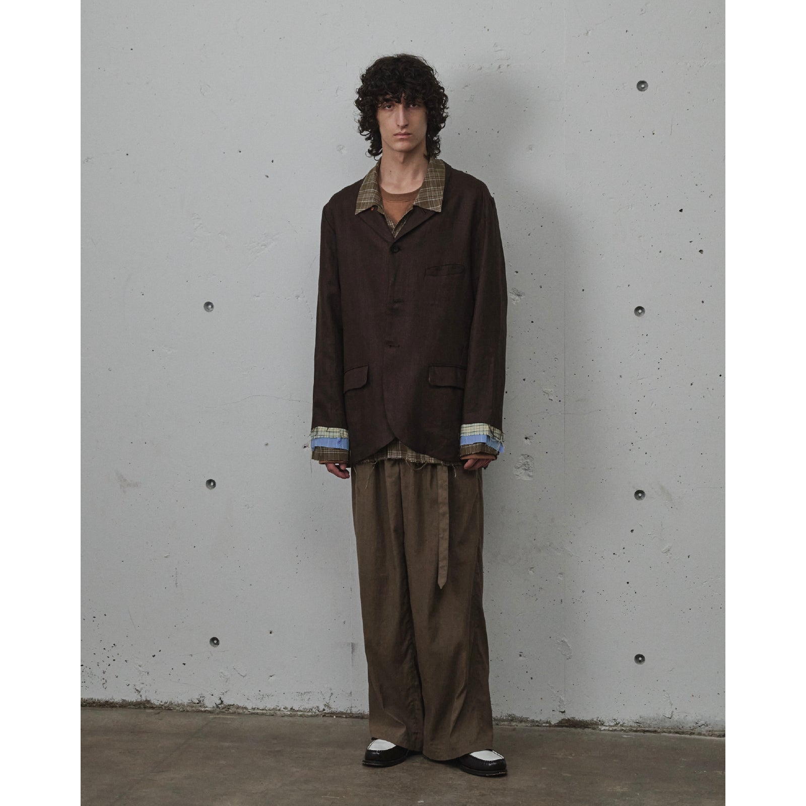 LINEN POPLIN BELT-LESS SLACKS