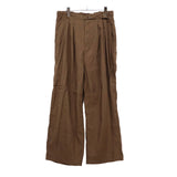 LINEN POPLIN BELT-LESS SLACKS BROWN