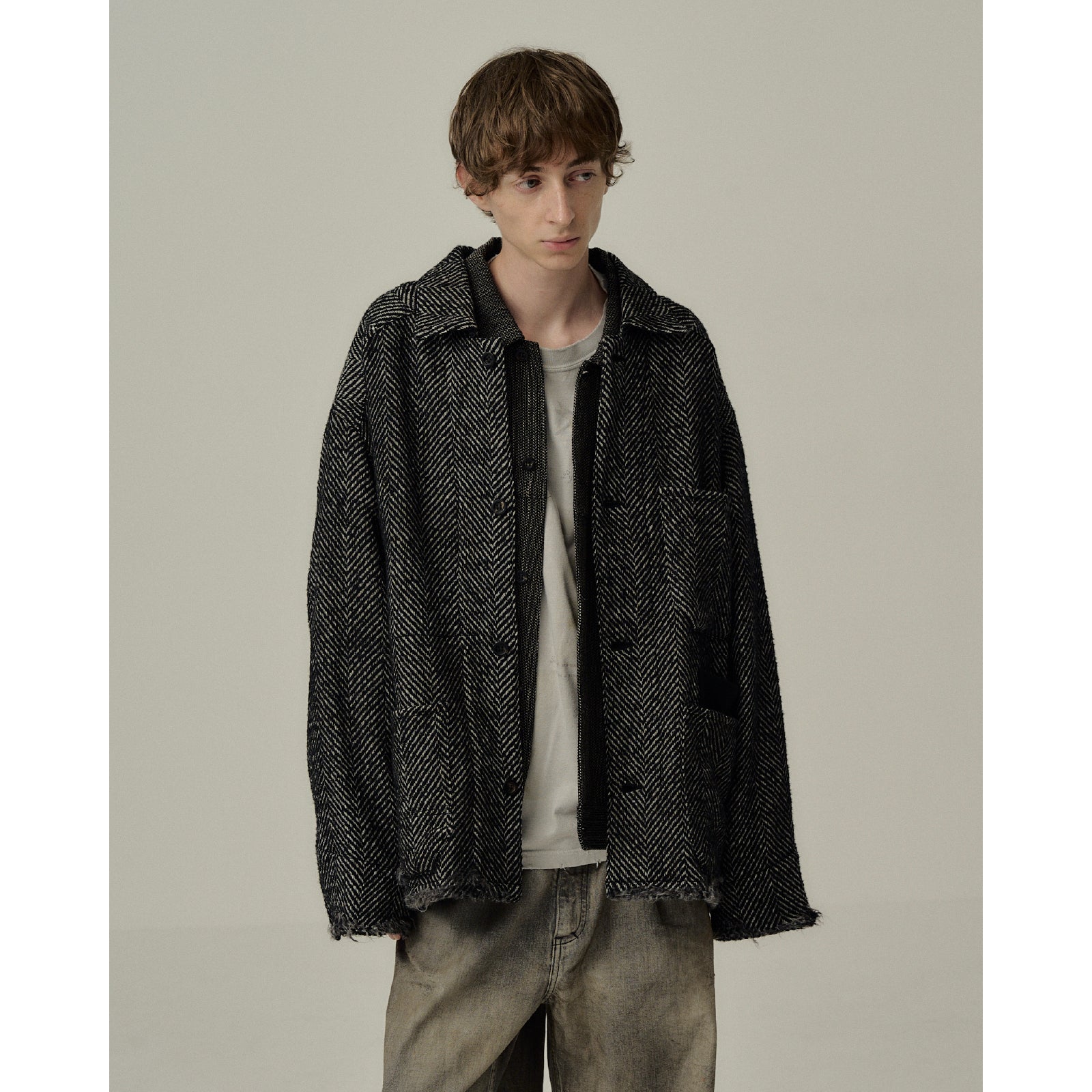DAMAGE WOOL HERRINGBONE COVER ALL