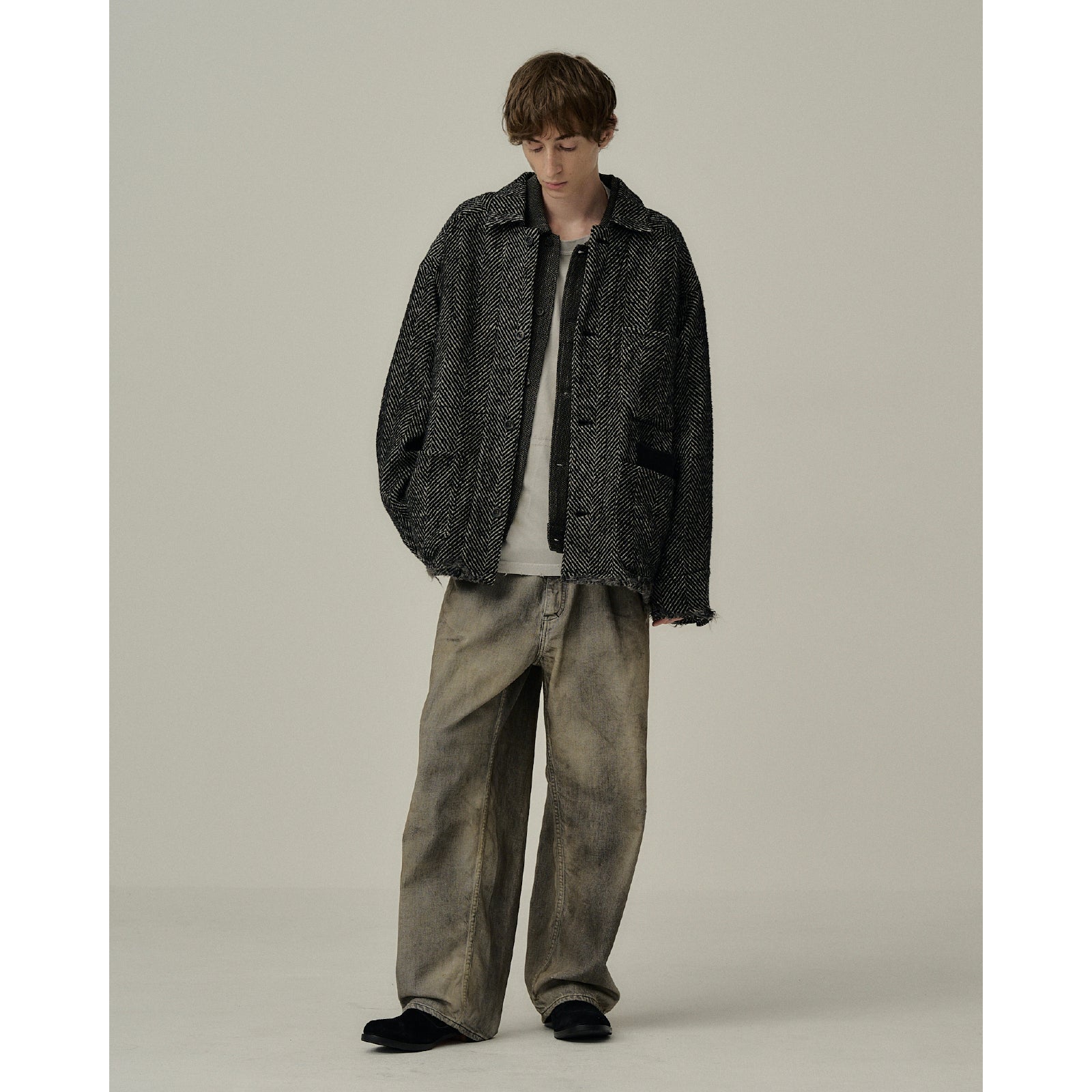DAMAGE WOOL HERRINGBONE COVER ALL