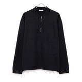 FINE WOOL MELTON_ZIP UP POLO SWEATER BLACK