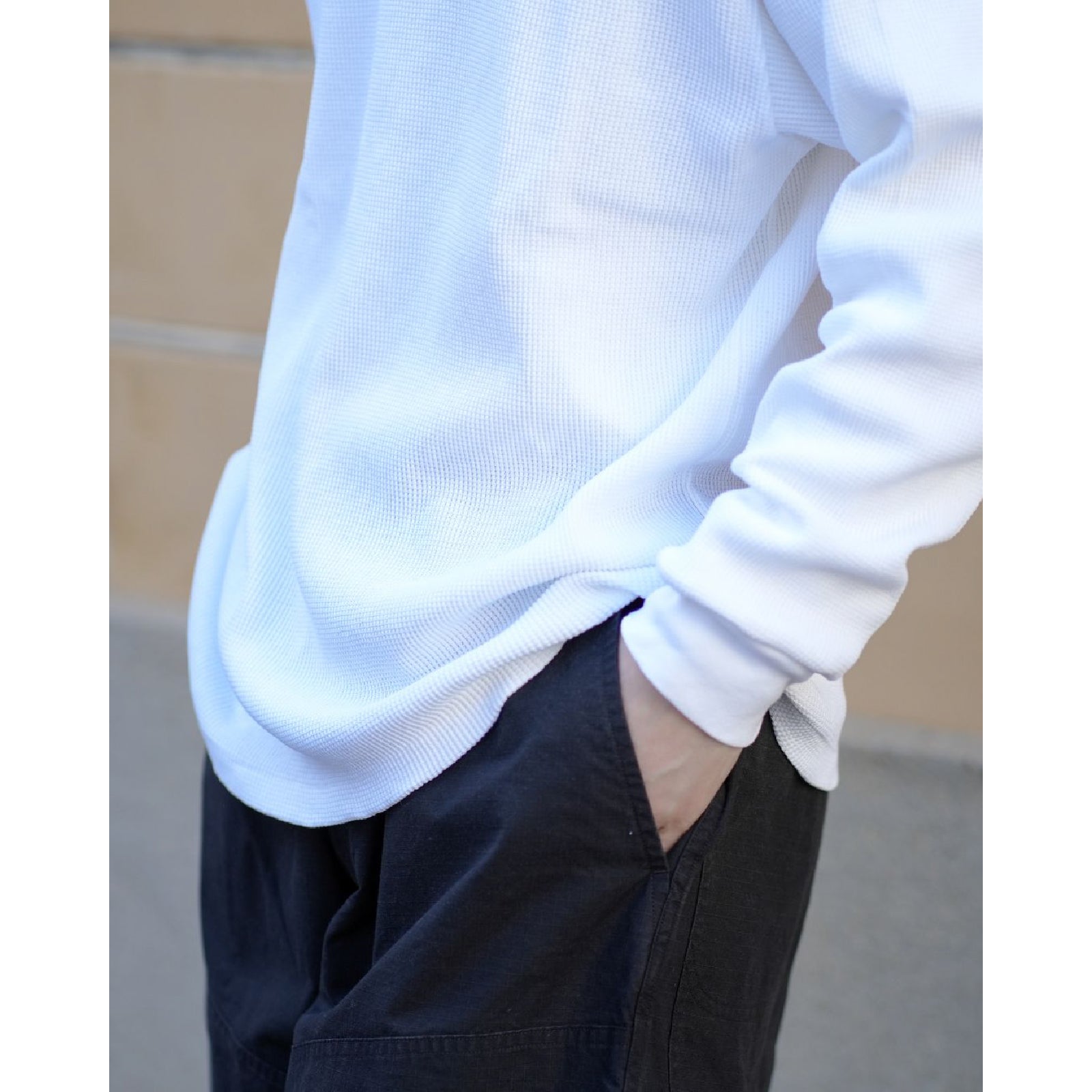 コットンワッフル 長袖Tシャツ