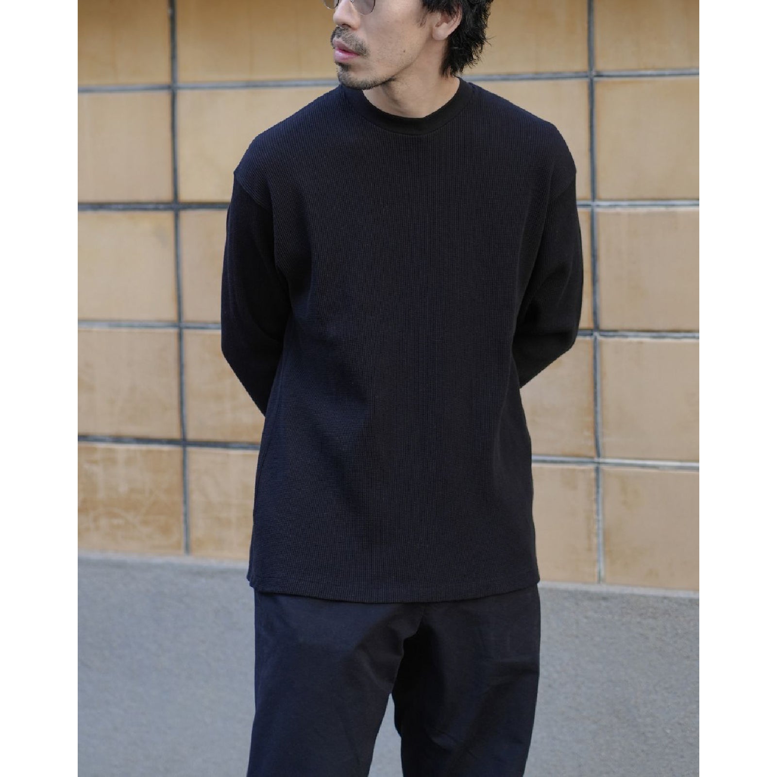 コットンワッフル 長袖Tシャツ