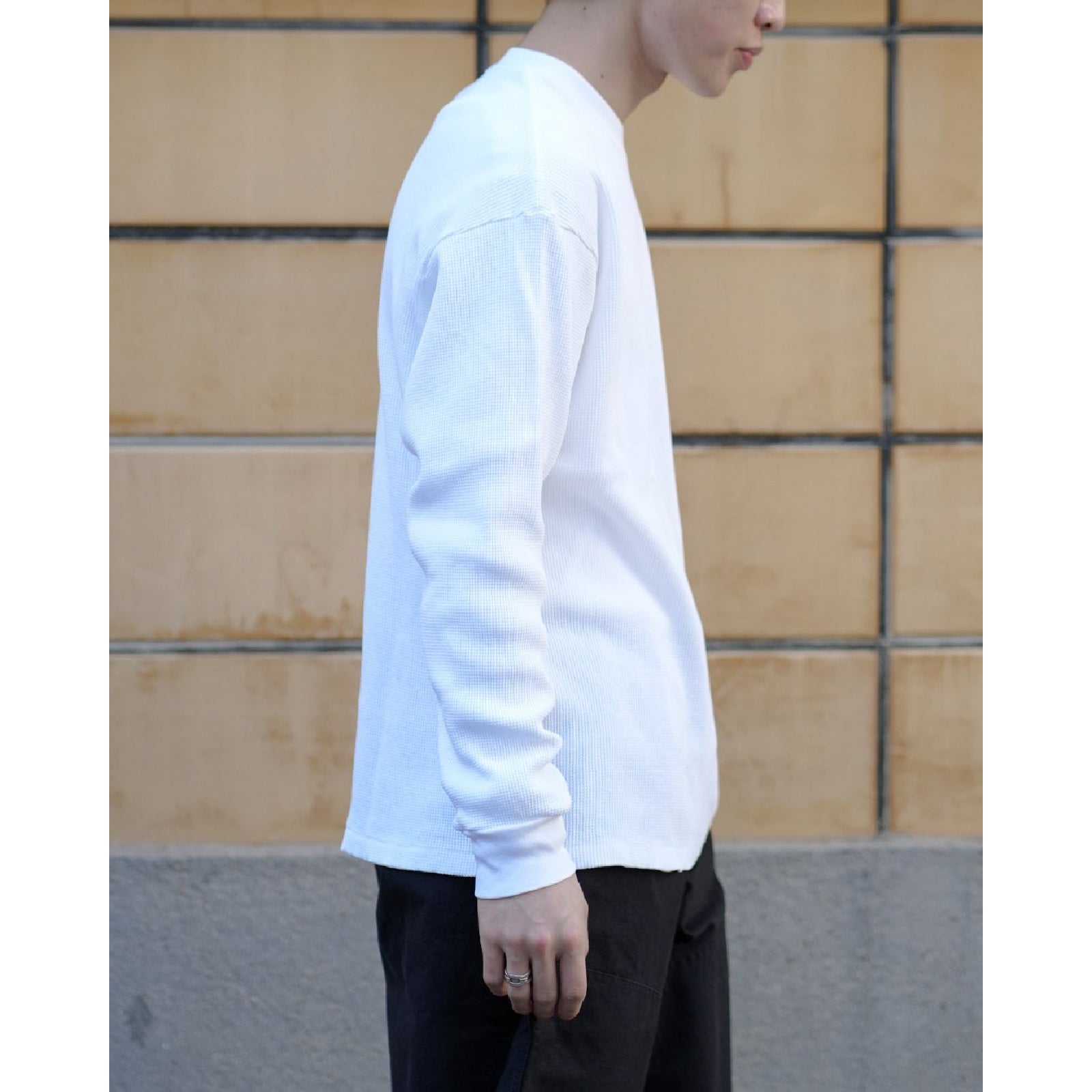 コットンワッフル 長袖Tシャツ