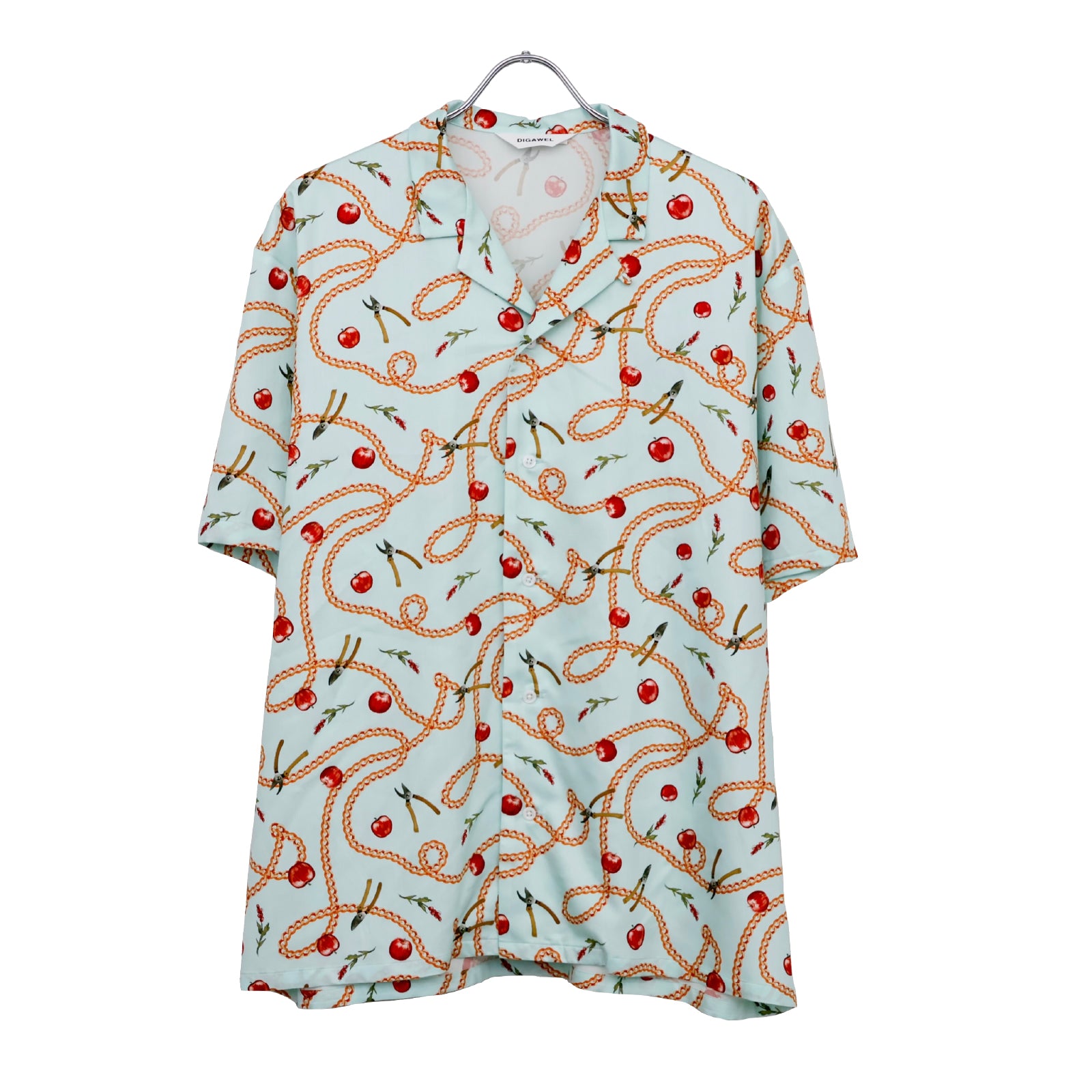 Open-collar S/S shirt (apple&chain)