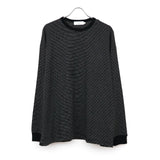 Fine Wool Border L/S Crew Neck Tee BLACK×WHITE