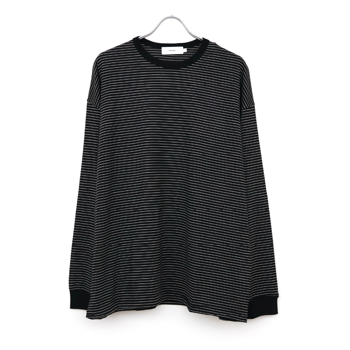 Fine Wool Border L/S Crew Neck Tee