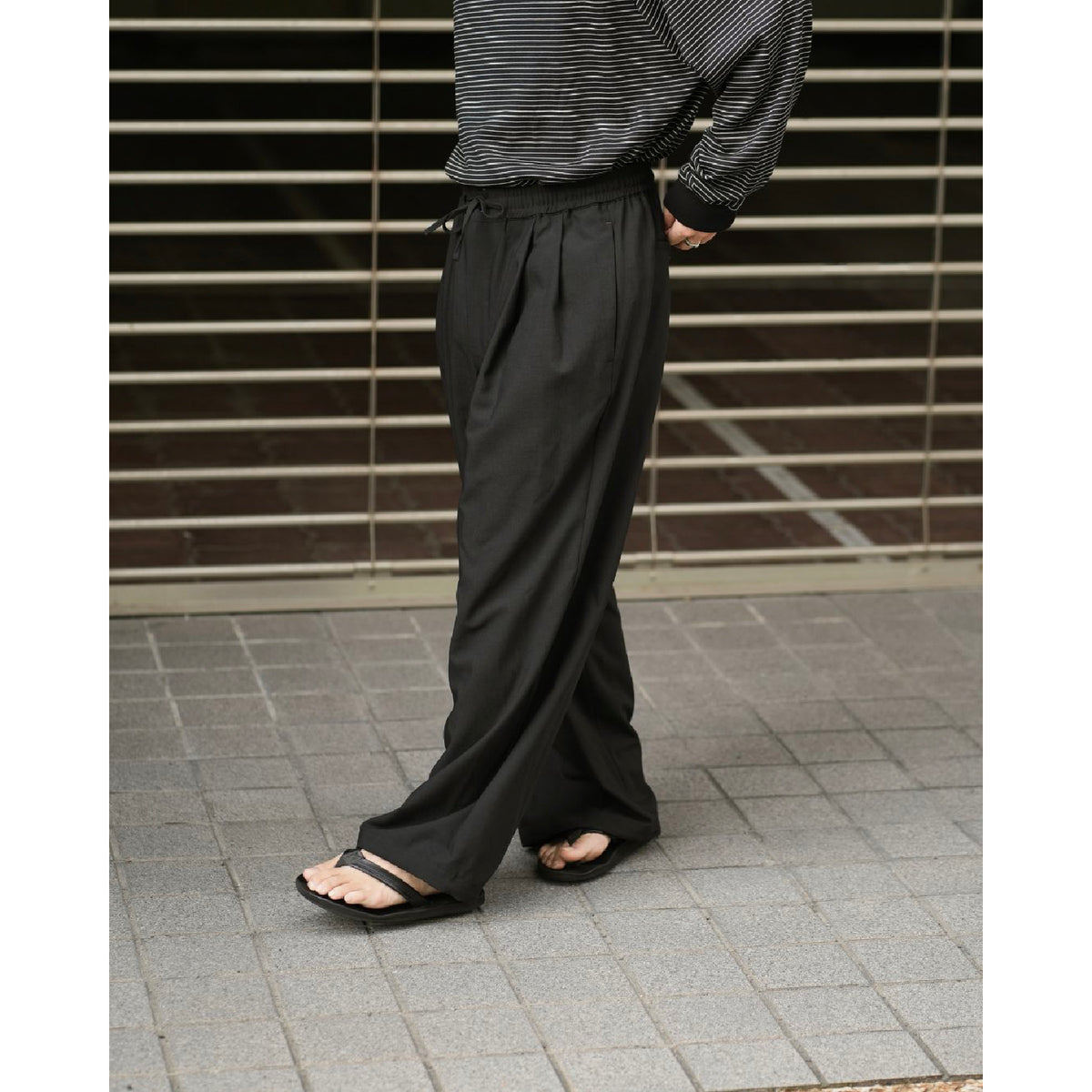 Wool Hopsack Drawstring Track Pants