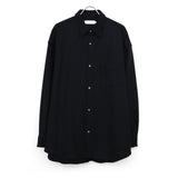 Wool Smooth Flannel Oversized Regular Collar Shirt BLACK