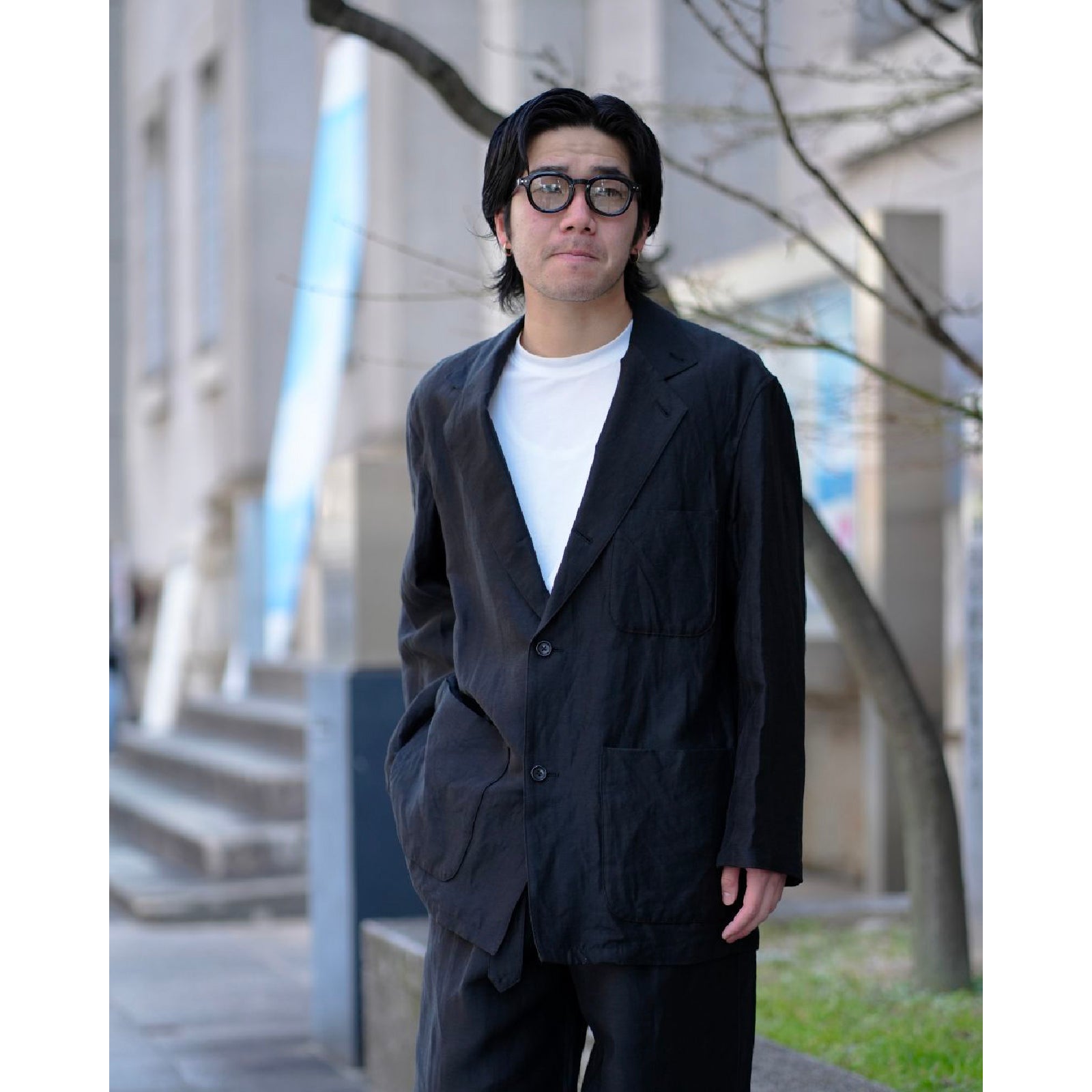 Linen Cupro Back Satin Work Jacket