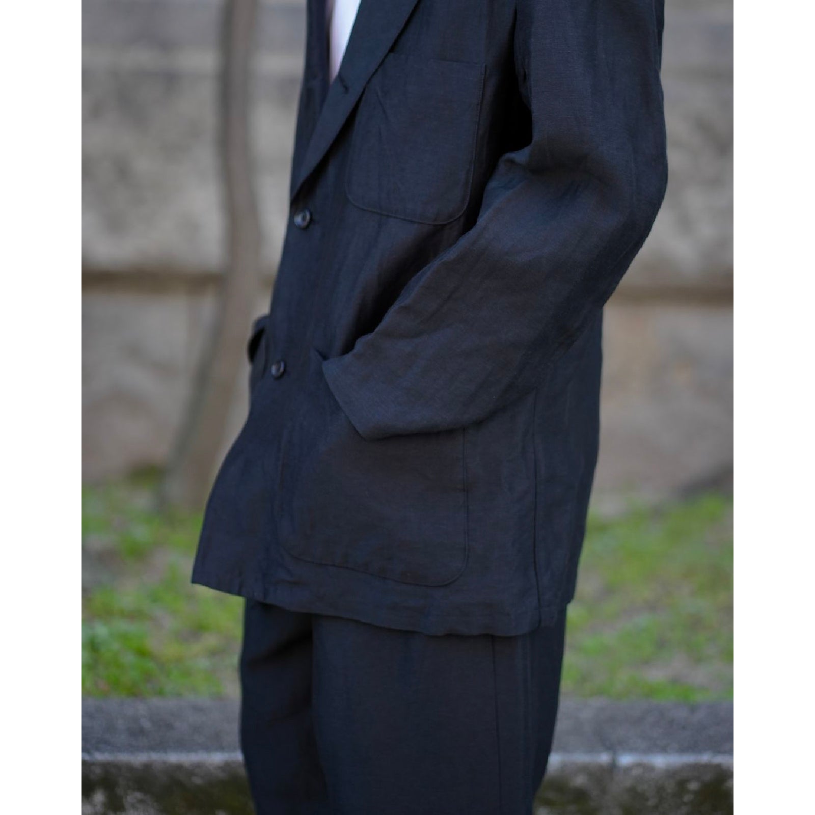Linen Cupro Back Satin Work Jacket