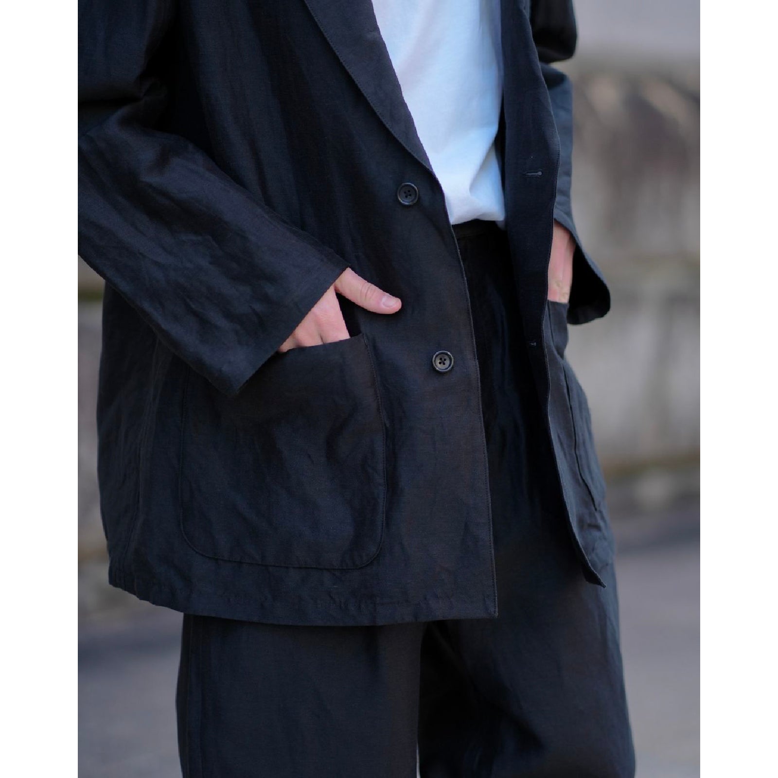 Linen Cupro Back Satin Work Jacket