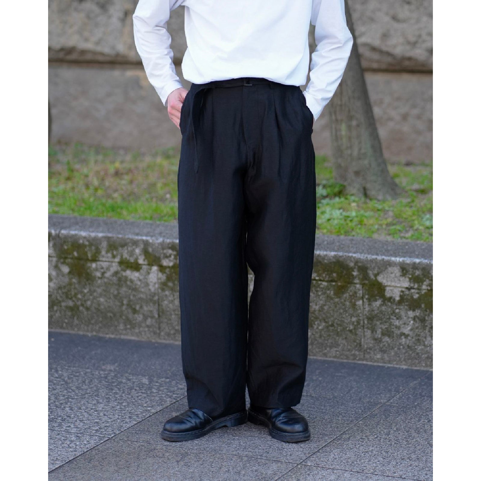 Linen Cupro Back Satin Belted Pants
