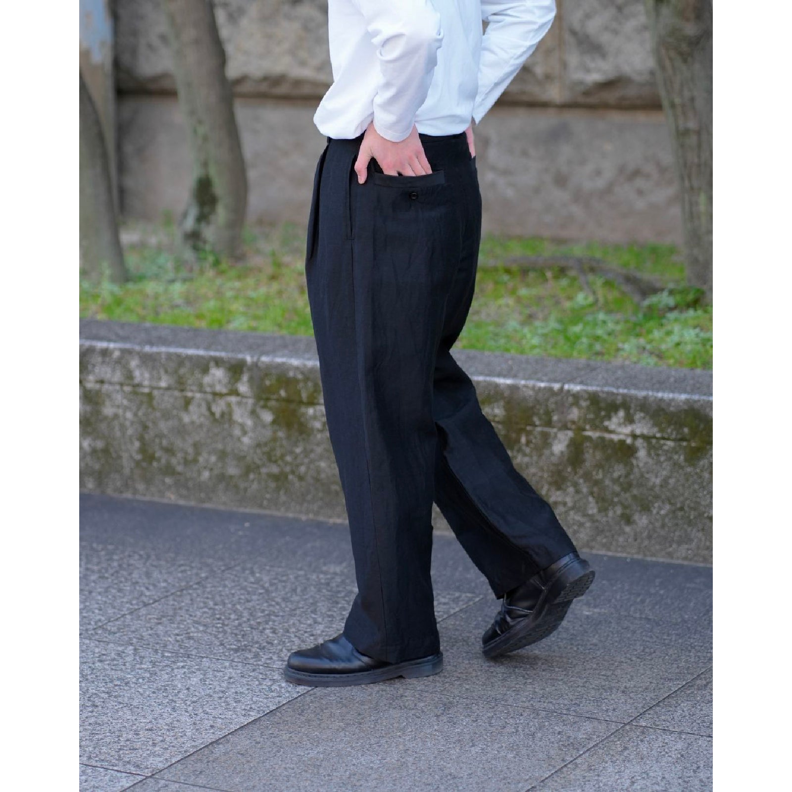 Linen Cupro Back Satin Belted Pants