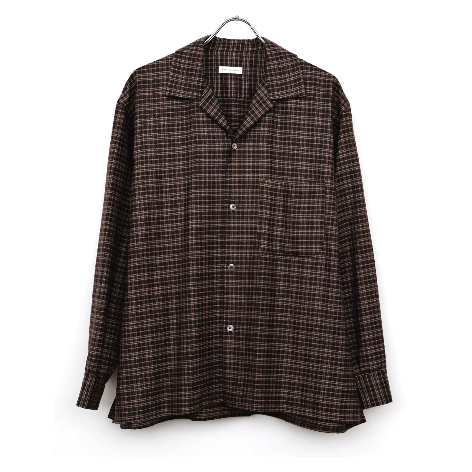 Wool Plaid Open Collar Shirt