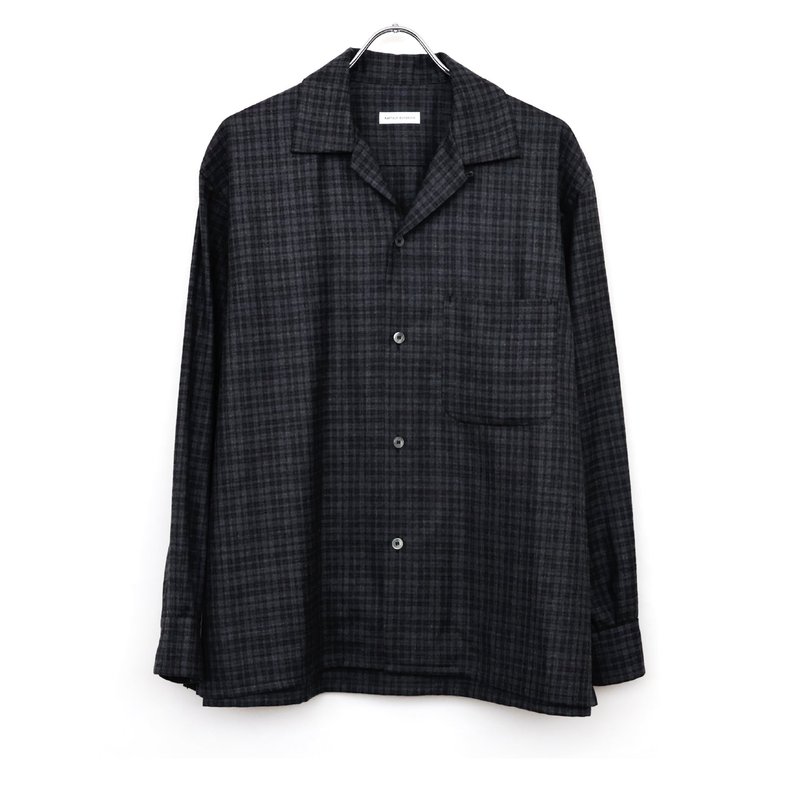 Wool Plaid Open Collar Shirt
