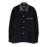 WORKWEAR OVERSHIRT WITH LEATHER COLLAR BLACK