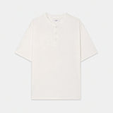 Organic Cotton Open-End Yarn Knit / Henley Neck Tee WHITE